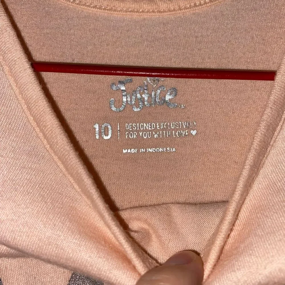 Justice girls youth 10 short sleeve tie front top w/sequins peach color